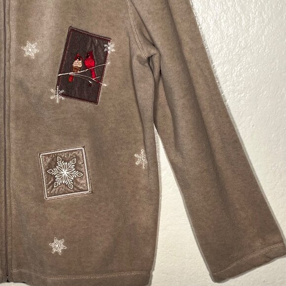 Croft & Barrow  XL Beige Cardinal Snowflake Embroidered Zip-Up Fleece Jacket - Picture 6 of 16